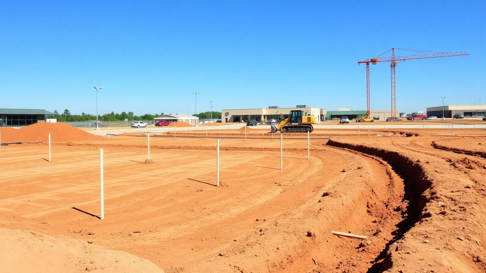 Graded commercial site prepared for land development in Sioux Falls with utility stubs visible